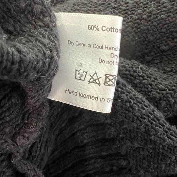 Eskandar OS Oversized  Textured  Long Sleeve Linen Cotton Cardigan Sweater Black - Picture 12 of 12